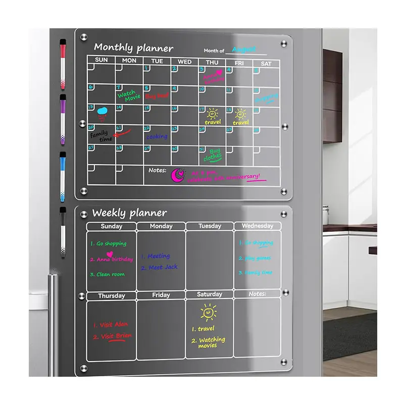 Calendrier acrylique magnétique OEM personnalisé pour tableau blanc effaçable à sec pour réfrigérateur réfrigérateur