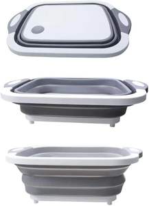 อุปกรณ์ครัวมาใหม่ ตะกร้าล้างผักผลไม้และตะแกรงสะเด็ดน้ำ แบบพับได้ พร้อมเขียงอเนกประสงค์ - Product Image 6