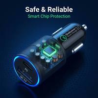 Mini chargeur de voiture double port PD20W QC18W USB-C PD USB-A QC3.0 avec anneau lumineux LED bleu, charge rapide 12V/24V, chargeur de téléphone universel pour voiture