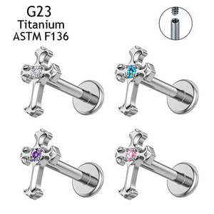 <span class=keywords><strong>Piercing</strong></span> de <span class=keywords><strong>Labio</strong></span> con Cruz de Titanio ASTM F136 y Circonita Cúbica, Anillo Medusa con Rosca Interna, Joyería para <span class=keywords><strong>Piercing</strong></span> de Cartílago Monroe - Product Image 2