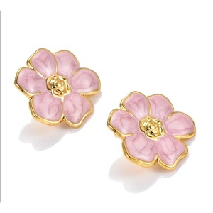 Boucles d'oreilles clous tendance multicolores en acier inoxydable avec garniture florale dorée, hypoallergéniques, bijoux pour femme, cadeau - Product Image 6