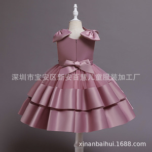 Childrens Satin Dress A-Line Scoop Neck Red Bean Paste Pink Champagne For Flower Girls Bh11 - Product Image 5