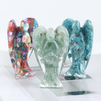 Figurine d'ange en résine artisanale avec gravier de pierre de jade naturelle, best-seller, pour la décoration intérieure, la guérison et la bonne chance
