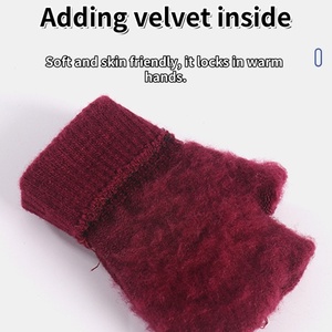 Gants en laine acrylique épais unis en gros pour femmes et hommes, pour le sport quotidien en plein air, mitaines chaudes d'hiver - Product Image 4