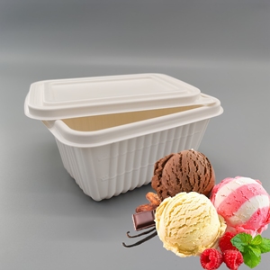 Wholesale Biodegradable Food Grade Cornstarch Packaging Rectangular Box Ice Cream Container with Lid