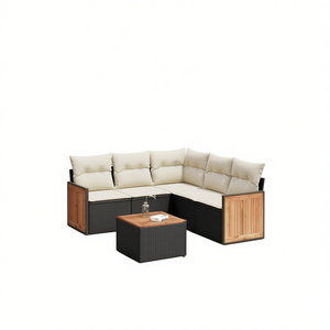 Ensemble de canapés de jardin noir et crème avec structure en rotin, coussins en mousse haute densité, mobilier d'extérieur au design contemporain - Product Image 1