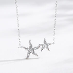 Collar con colgante de estrella de mar de circonita redonda de plata de ley S925, versión personalizable en cobre, con temática oceánica, para mujer. - Product Image 3