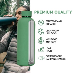 500ml Soft Touch Sport Water Bottle Wide Mouth Dark Green Rubber Coating Insulated Stainless Steel Vacuum Flask <b>LED</b> Temperature - Product Image 3