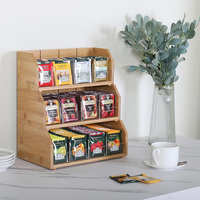 Support de rangement pour sachets de thé en bambou à 3 niveaux personnalisé, boîtes de rangement de qualité supérieure avec étagère à thé, organisateur de bureau