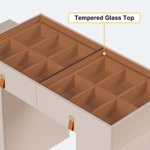 Meubles de chambre à coucher modernes et luxueux Coiffeuse à maquillage escamotable en verre trempé avec îlot de rangement et coiffeuse à 8 tiroirs - Product Image 4