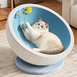 고양이 스크래칭 라운지 2 in 1 스크래칭 베이슨 및 스크래칭 보드가 있는 반밀폐형 고양이 침대 - Product Image 4