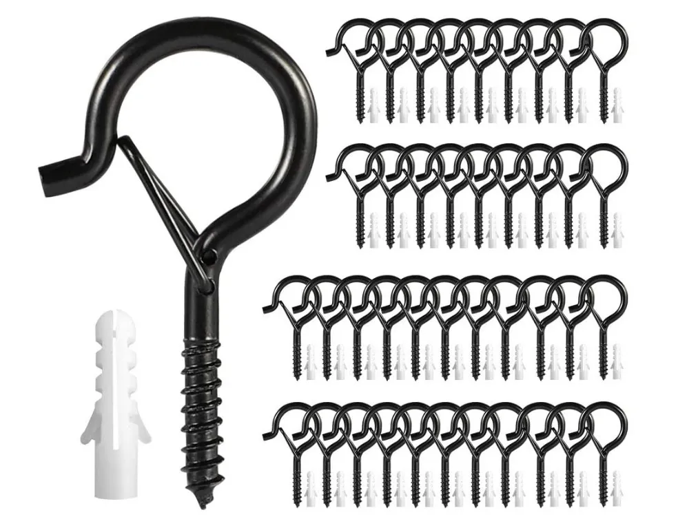 YIWANG Black Q-Hanger Ceiling Buckle Screw Hooks Outdoor Wall Christmas Lights Hanging Hook For Plants Cup Bag Wind Chimes