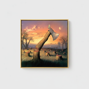 Surreal Tree & Axe Canvas Print: Modern Nature Art,GOLD <b>FRAMED</b> CANVAS - Product Image 2
