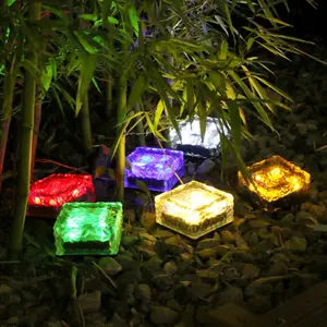 4 LED 태양 정원 조명 야외 장식 유리 벽돌 아이스 큐브 LED 빛 램프 통로 차도 풍경 뒷마당 파티오