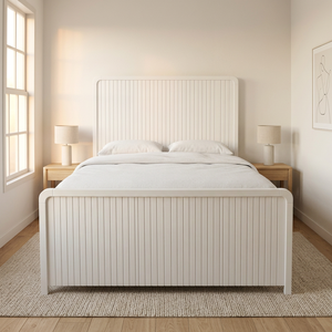 Base de Cama Doble Moderna – Estructura Resistente de Madera Radiata y MDF con Diseño de Paneles, Blanca/Negra para Dormitorios Grandes y Hoteles - Product Image 1