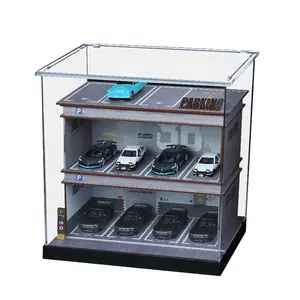 1:64 scala Diorama lega modello di auto parcheggio strato Garage scena con LED Light Storage Box espositore a tema