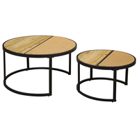 Rotin avec bois MDF Table basse en bois contemporaine Table d'appoint Design moderne avec pied en métal Salon Bureau Café Salon de thé