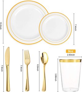卸売高級プラスチック食器セット ホワイトゴールドチャージャープレート リム付き食器 結婚式＆ディナー用 - Product Image 2
