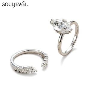 Cincin Moissanite Potongan Marquise, Cincin Tumpuk Perak Sterling, Cincin Kombinasi Multi-Permata, Sempurna untuk Pesta Pernikahan dan Pertunangan - Product Image 3