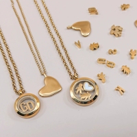 Collar Guardapelo Personalizado de Acero Inoxidable Chapado en Oro de 18K con Dije de Letra, Sonrisa, Pata, Ojo y Amor para Armar