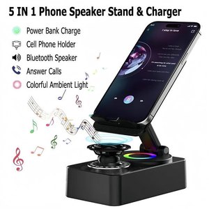 Enceinte audio sans fil BT 5 en 1, support de téléphone, rechargeable en cas d'urgence, avec lumière ambiante colorée 300 °   Pliable - Product Image 3