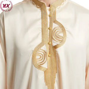 Túnica musulmana de moda moderna Slik Lujoso Stand Collar Kaftan Árabe Manga larga Bordado Thobe para hombres - Product Image 6