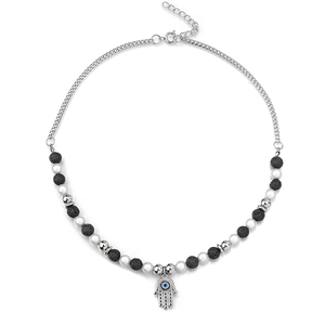 Artisanat <span class=keywords><strong>Loup</strong></span> <span class=keywords><strong>Oeil</strong></span> d'Horus Noir Turquoise Hip Hop Perle Couple Clavicule Chaîne Collier Bijoux de Mode Grande marque usine OEM - Product Image 6
