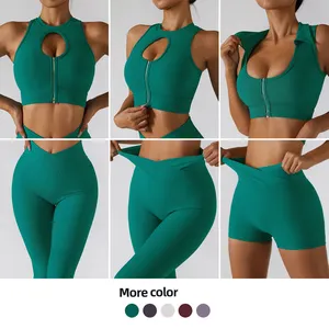 Custom Gym Clothing 4 Pieces Suit High Impact Bra Tight Womens Activewear Workout Set Gym Fitness Yoga Wear