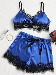 Set pakaian dalam wanita, setelan Lingerie seksi wanita, Bra renda Satin dan celana dalam, Set 2 potong, pakaian tidur noda, wanita - Product Image 3