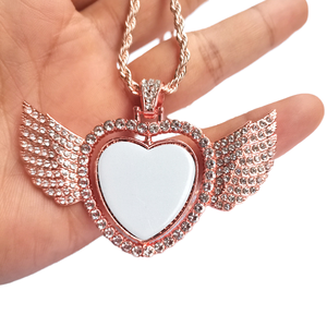 Collana Moderna con Ciondolo a Forma di <span class=keywords><strong>Ali</strong></span> d'Angelo in Lega, Cuore Rotante Luccicante, Catena in Lega Resistente, Ideale per Anniversari, Sublimazione, Stile Antico - Product Image 2