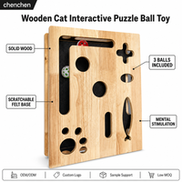 Jouet Puzzle pour Chat en Bois Massif 50x30cm, Circuit de Billes Interactif avec Tapis à Gratter en Feutre Noir, Billes Sonores pour Gratter et Jouer en Intérieur