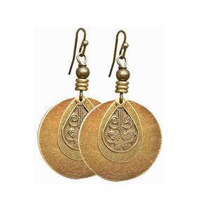Boucles d'oreilles pour femmes en bois et cuir ethniques vintage bohèmes classiques, design géométrique, tournesol, Noël, bronze antique plaqué, fête - Product Image 3