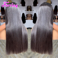 Wig Rambut Manusia Lurus Alami India, Wig Depan Renda HD Transparan Pre-Plucked, Wig Rambut Manusia Lurus Alami Tanpa Lem untuk Wanita