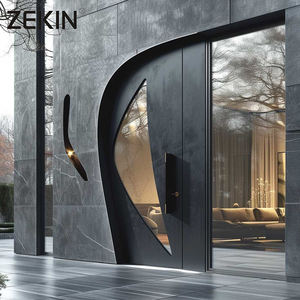 Portes d'entrée extérieures en aluminium de sécurité ZEKIN, portes de sécurité avant à double pivot avec verre pour la maison - Product Image 1