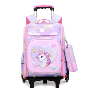 Meilleure vente transfrontalière 2026 Nouveau sac à dos licorne à roulettes pour filles, enfants du primaire, design détachable double usage pour monter les escaliers - Product Image 5