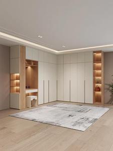 Armoire en bois blanc crème à lumière chaude avec coiffeuse intégrée et vitrine latérale, mobilier de chambre - Product Image 2