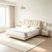 Lit moderne en cuir rembourré avec rangement, taille King/Queen, confortable, structure en bois assemblée en fer pour chambre à coucher