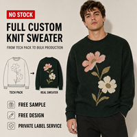 Fabricant de pulls sur mesure – Pull ample et épais en mélange de coton, motif floral intarsia vert foncé pour homme