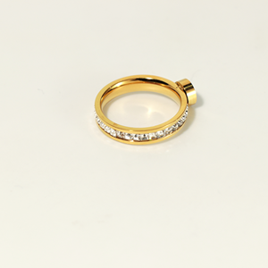 Anillo de Media Eternidad de Lujo con Bisel de Circonita Rosa, Acero Inoxidable Antideslustre, Chapado en Oro de 18K, Apilable, Joyería de Boda para Mujer - Product Image 4