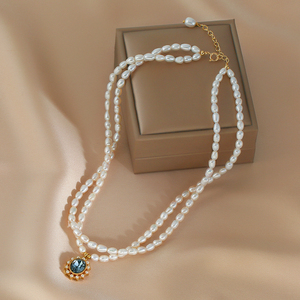 1483 Small Pearl Necklace Stacked with Double Chain - Product Image 2