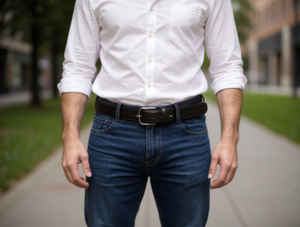 Cintura in Pelle da Uomo con Fibbia in Lega da 4,0 Cm, Stile Casual, Tinta Unita - Product Image 2