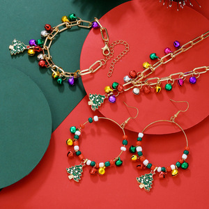 Conjunto de joyería navideña para mujer, aleación, pendientes de campana coloridos, collar, pulsera, regalo de moda para fiesta, origen Yiwu D1342 - Product Image 3