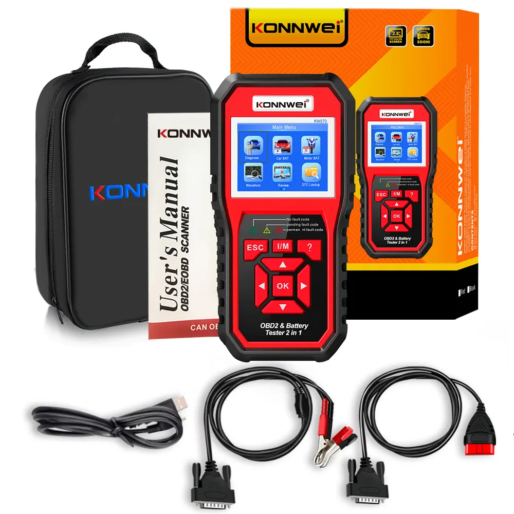 רב-פונקציה KONNWEI KW870 escaner 10kit מפעל עם סוללה בודק OBD2 אבחון סריקת כלי עם סוללה analyzer