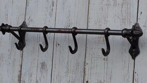 Hierro fundido forjado a mano Herrero Utensilio <span class=keywords><strong>de</strong></span> cocina olla sartén S gancho riel estante soporte 4 ganchos colgador - Product Image 6