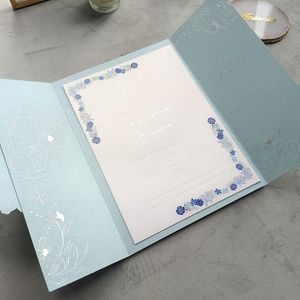 Invitations de mariage élégantes en dentelle festonnée, cartes d'invitation de fête de luxe estampillées à chaud avec motifs floraux givrés et enveloppes, vente en gros - Product Image 5