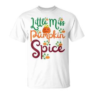 Camiseta para niños Little Miss Pumpkin Spice, camiseta divertida para niñas de Halloween Harvest - Product Image 1