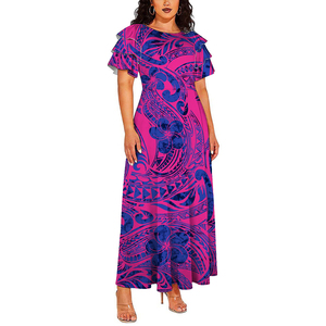 <span class=keywords><strong>Vestido</strong></span> de <span class=keywords><strong>Fiesta</strong></span> de Verano con Estampado Polinesio, Silueta de Sirena, Largo hasta el Suelo, de Seda de Leche Ecológica, Transpirable y Antiarrugas, con Mangas Cortas - Product Image 2