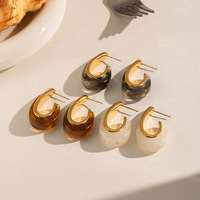Pendientes de Resina Geométricos Chapados en Oro de 18K de Acero Inoxidable N&S, Joyería de Alta Gama para Mujer, Regalo de Moda