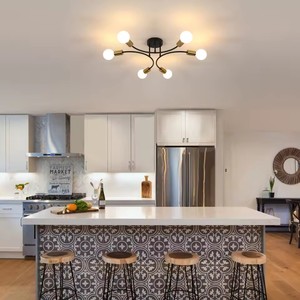 <strong>Sputnik</strong> Ceiling <strong>Light</strong> <strong>Fixture</strong> 6-<strong>Light</strong> Black and Gold Curved Shape <strong>Sputnik</strong> Chandelier Industrial Metal Semi Flush Mount Ceiling - Product Image 4