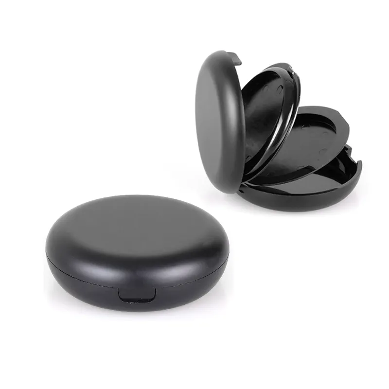 59mm Pan elegante custodia in polvere compatta opaca nera con confezione in polvere a specchio custodia compatta per trucco nero con doppia padella